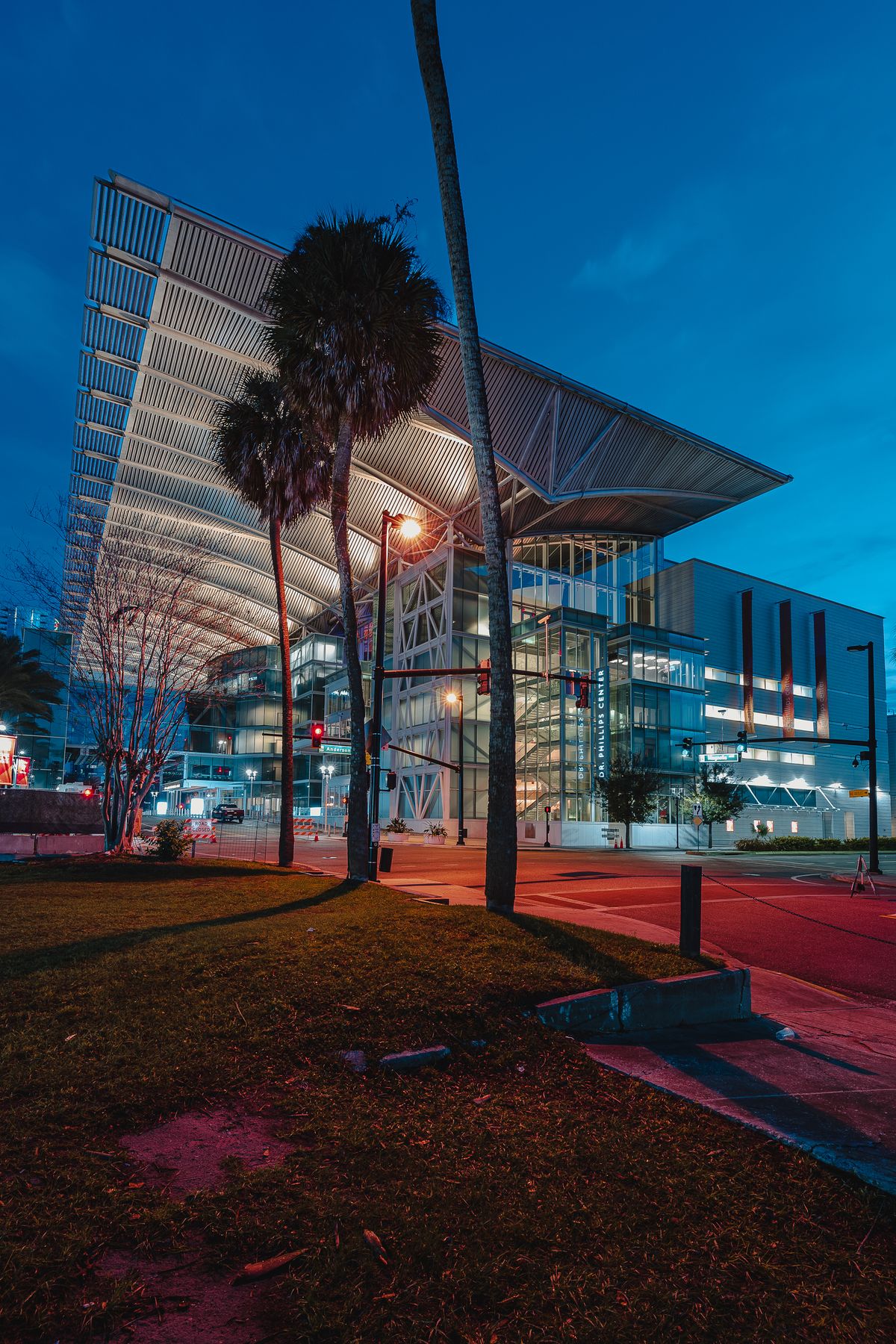 Downtown Orlando commercial building at dusk